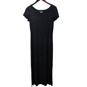 Vintage Black Floral Sparkle Pattern Maxi Dress Womens M Witchy Fairygrunge Y2K